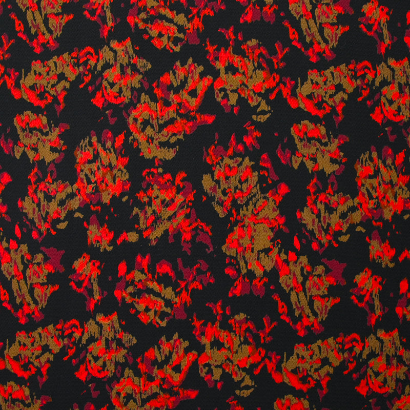 Crêpe polyester imprimé feu fond noir