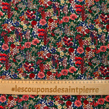 Polyester imprimé tempête de fleurs rouge fond blanc