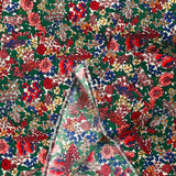 Polyester imprimé tempête de fleurs rouge fond blanc