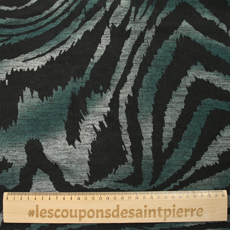 Maille polyester imprimée thème animal pétrole fond chiné