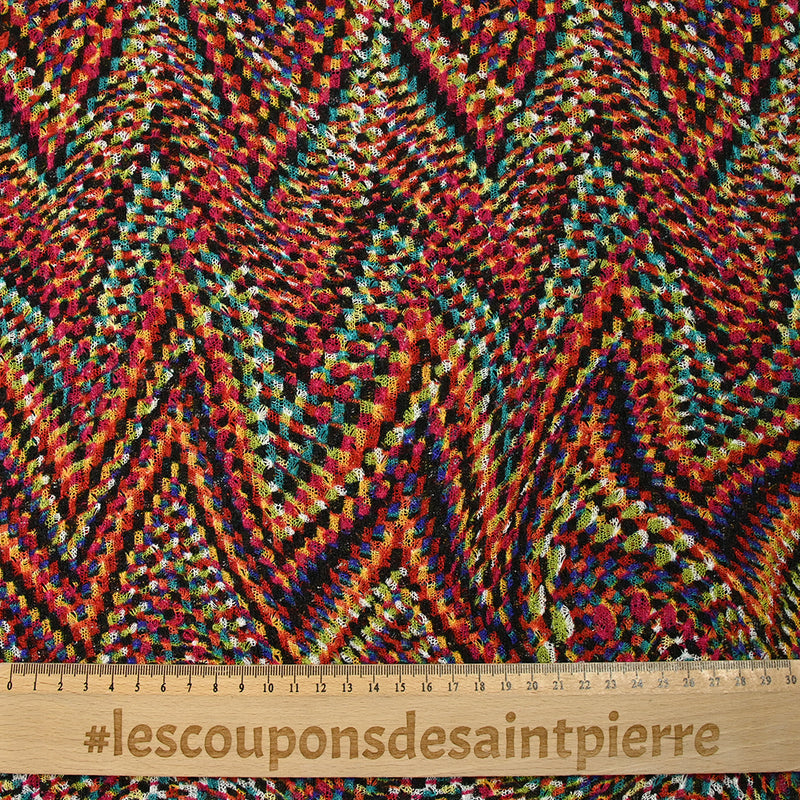 Maille crochet imprimée arlequin zigzag multicolore