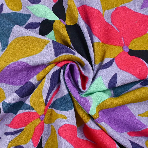 Crépon de viscose imprimé palette florale fond bleu lavande