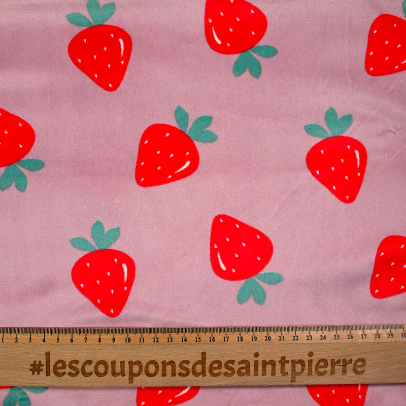 Jersey de velours nicky imprimé fraise fond vieux rose