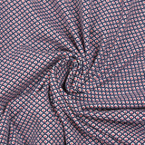 Jersey de coton imprimé pois rouge encerclé marine fond blanc