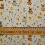 Coton imprimé ourson fond beige