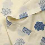 Coton tissé-teint jacquard Flora bleu fond écru