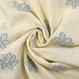 Coton tissé-teint jacquard Flora bleu fond écru