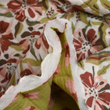 Double gaze matelassée double face Bangkok fond blanc et vert au mètre