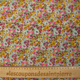 Mousseline crinkle imprimée lurex prairie fleurie rose fond vert d'eau