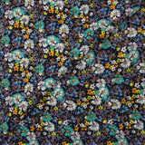 Mousseline crinkle imprimée lurex prairie fleurie turquoise fond marine