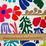 Satin de coton élasthanne botanique fond blanc