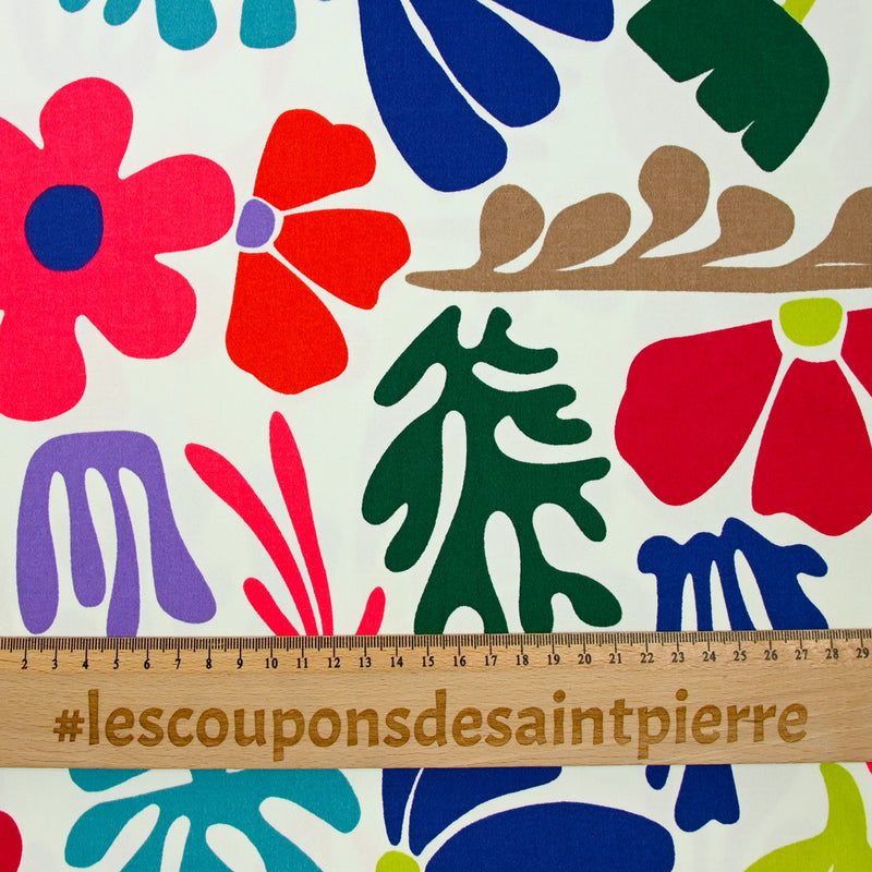 Satin de coton élasthanne botanique fond blanc