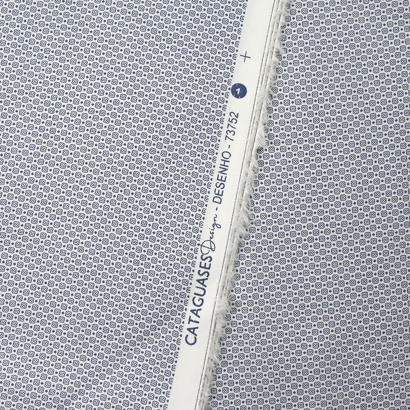 Popeline de coton imprimée écho rétro marine fond blanc