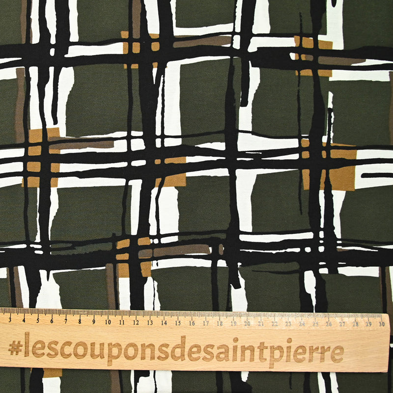 Crêpe viscose imprimé à carreaux fond kaki