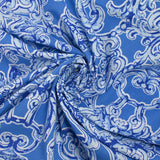 Voile de coton imprimé baroque fond bleu