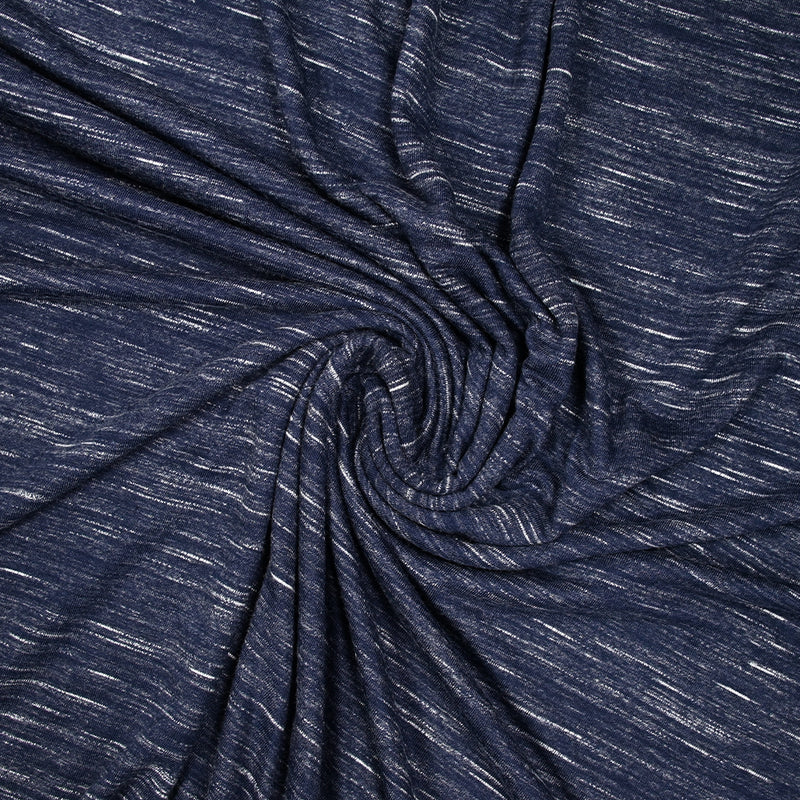 Jersey de polyester flammé blanc fond bleu marine