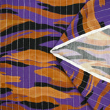 Viscose imprimée rayé lurex argent flamme marron fond violet