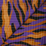 Viscose imprimée rayé lurex argent flamme marron fond violet