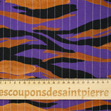 Viscose imprimée rayé lurex argent flamme marron fond violet