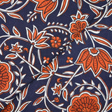 Algodón indio estampado con entrelazado de flores azul marino ladrillo