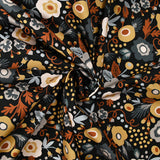 Coton imprimé éclosion automnal ocre fond anthracite