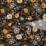 Coton imprimé éclosion automnal ocre fond anthracite