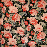 Velours de polyester Lurex imprimé rose et cachemire fond noir