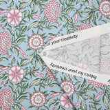 Cotton poplin digitally printed floral bohemian pink background smoky blue
