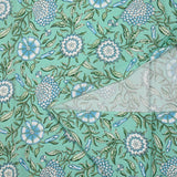 Cotton poplin digitally printed floral bohemian blue sea green background