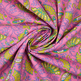 Coton indien imprimé Inaya jaune fond rose