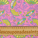 Coton indien imprimé Inaya jaune fond rose