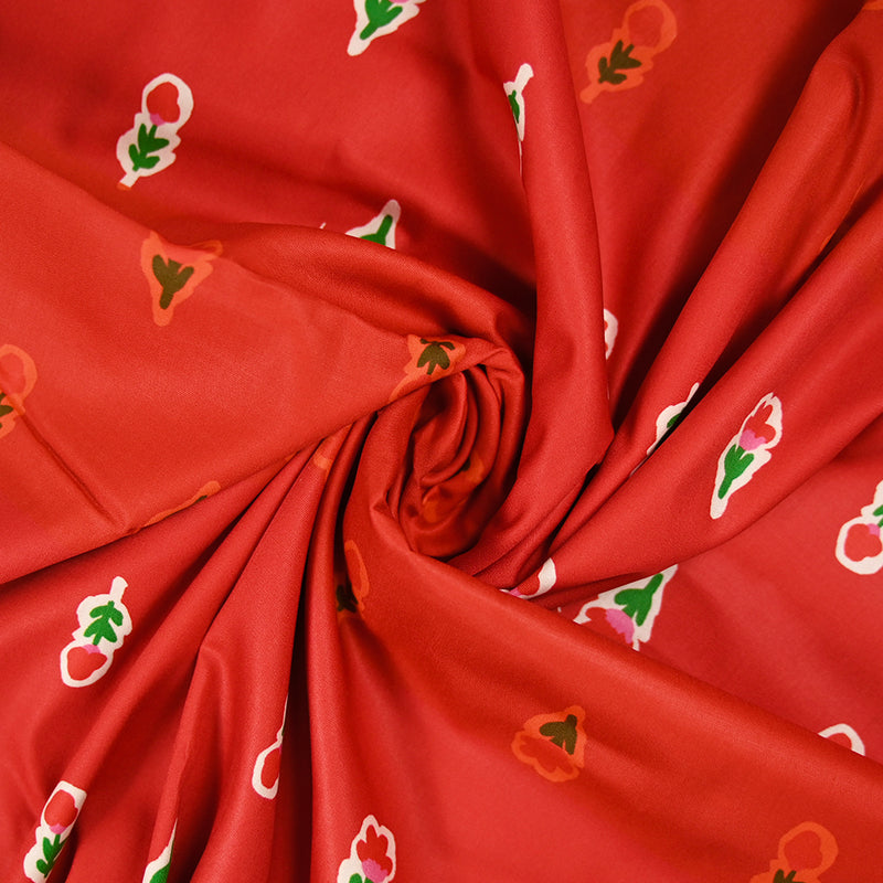 Coton imprimé petites fleurs fond rouge