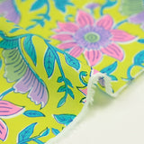 Coton indien imprimé Parvati turquoise et rose fond jaune