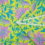 Coton indien imprimé Parvati turquoise et rose fond jaune