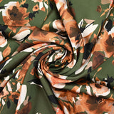 Satin polyester imprimé rose aquarelle orange fond kaki