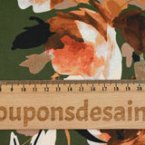 Satin polyester imprimé rose aquarelle orange fond kaki