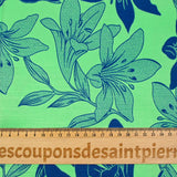 Satin polyviscose doupionné imprimé fleurs bicolore bleu fond vert