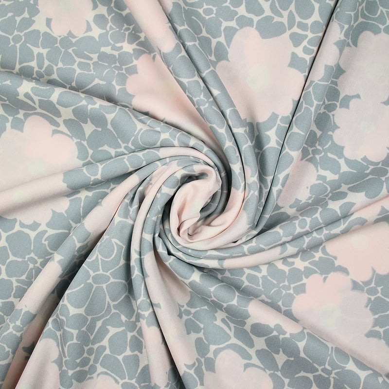 Sergé de viscose imprimé fleurs pastel rose et verte