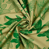 Polyviscose imprimée fleurs bicolore verte fond vert