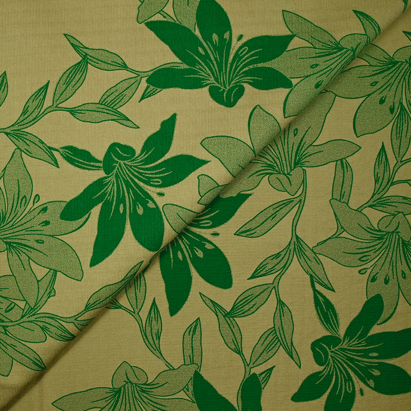 Polyviscose imprimée fleurs bicolore verte fond vert