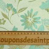 Brocart lamé éclat de fleurs doré et vert d'eau