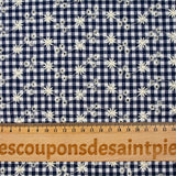 Coton Vichy brodé fond bleu marine