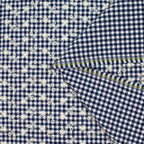 Coton Vichy brodé fond bleu marine