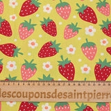 Cotton poplin printed with wild strawberries on anise background