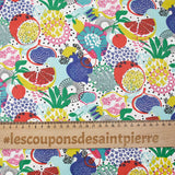Popeline de coton imprimée fruit exotique jaune et bleu