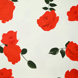 Gabardine 100% coton bouquet de rose rouge fond blanc