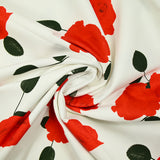 Gabardine 100% coton bouquet de rose rouge fond blanc