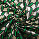 Jacquard lamé feuillage vert fond doré