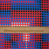 Gabardine de polyester imprimée petit carré fond rouge