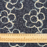 Lainage bouclette fantaisie fleurs fond gris bleuté